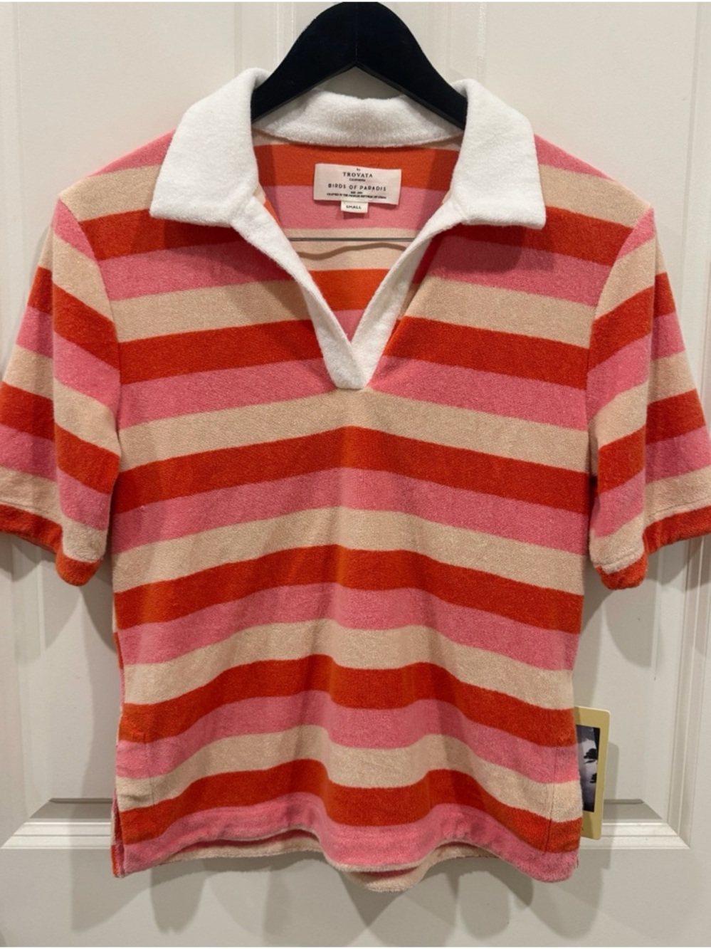 BNWT TROVATA Lani Striped Polo Pink Coral & Cream Terry $260 - Picture 3 of 6